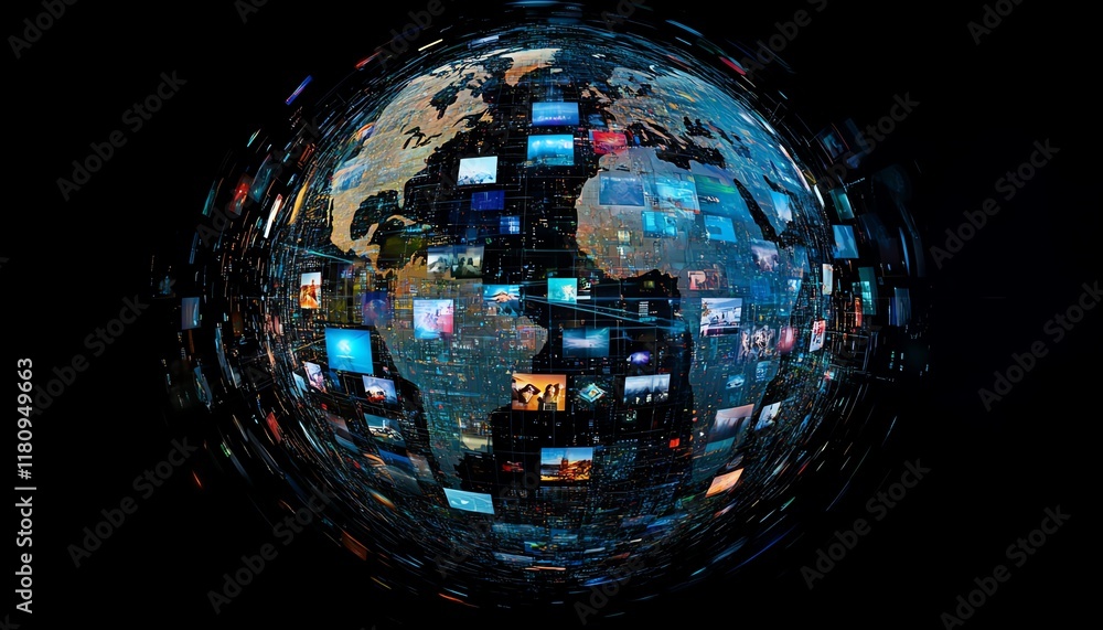Poster abstract digital globe with global network connections