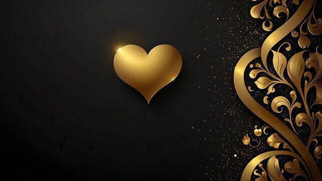 Gold metallic heart vector on a dark background