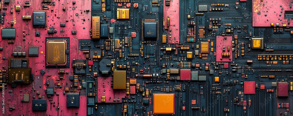 Aufkleber futuristic abstract technology artwork showcasing intricate, glowing circuit patterns and electronic