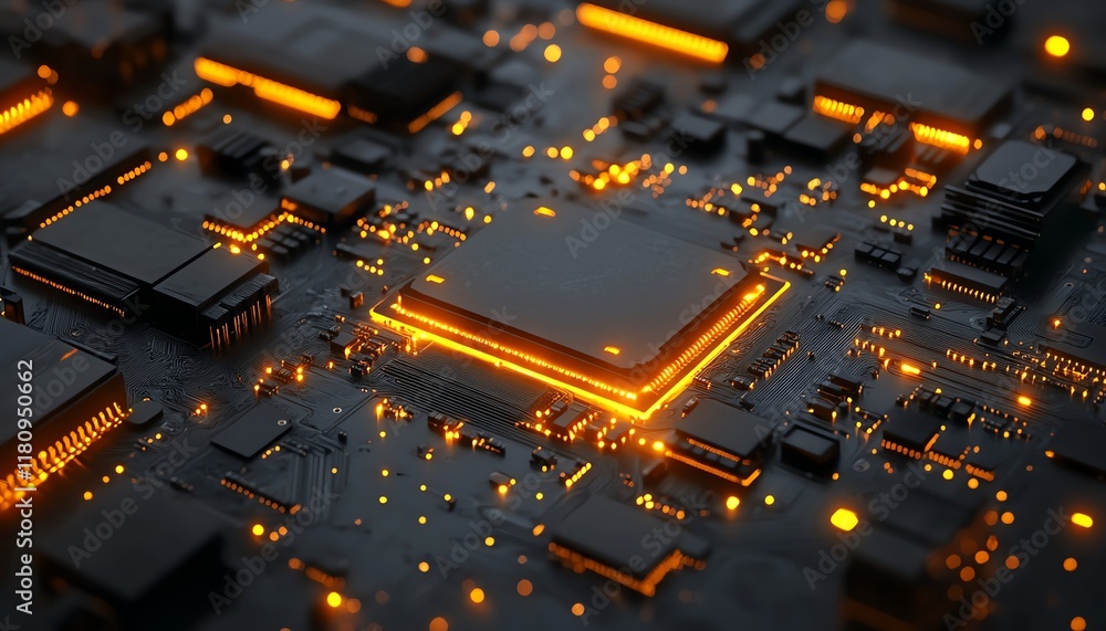 Leinwandbilder glowing abstract circuitry design on a futuristic circuit board, with hyperrealistic lighting and pr