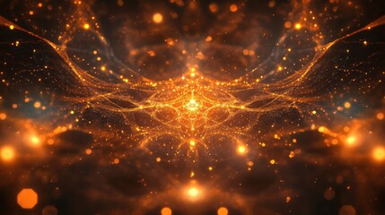 Obraz premium A mesmerizing abstract design featuring luminous golden particles and intricate patterns, evoking a sense of cosmic energy and depth.