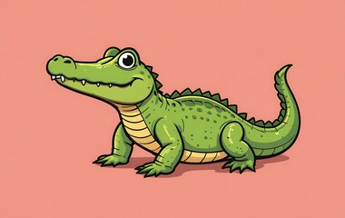Obraz premium A Happy Green Crocodile Cartoon Illustration