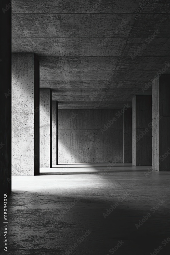 Aufkleber abstract black and white interior background with a concrete wall, a dark room with a floor and ceil