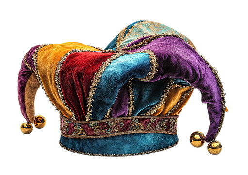 A vibrant jester hat with three pointy ears