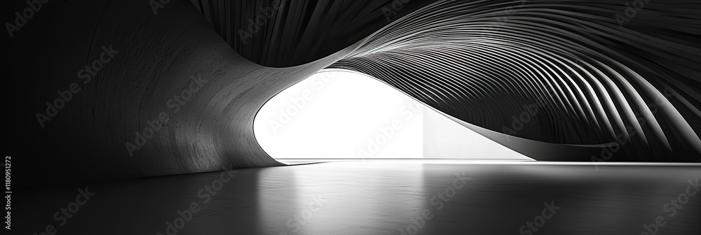 Poster Abstract black and white interior background with a concrete wall, a dark room with a floor and ceiling. minimalist modern architecture with empty space for a design concept