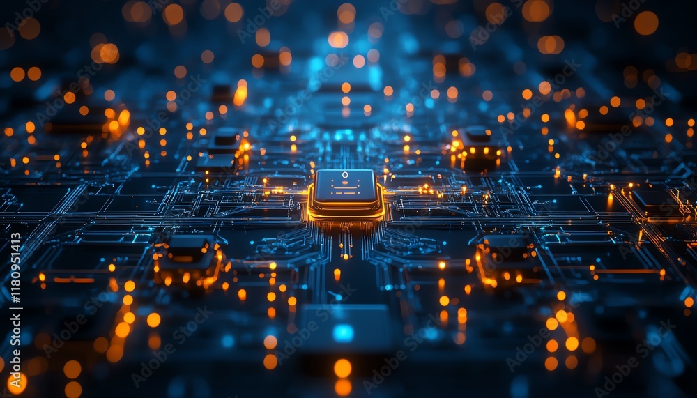 Poster hyperrealistic blue technology background, glowing digital connections and network links, data trans