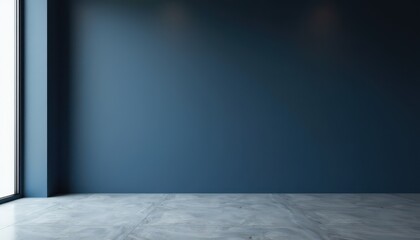 A concrete floor with a dark blue gradient wall and subtle lighting for moody displays.