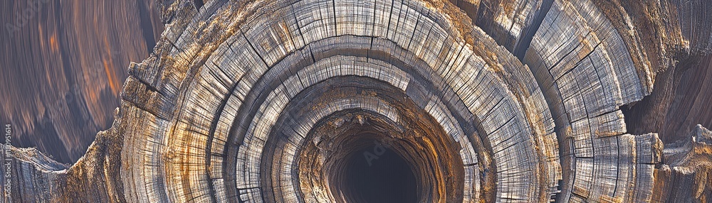 Poster a close-up view of a tree trunk showcasing its intricate rings and textures.