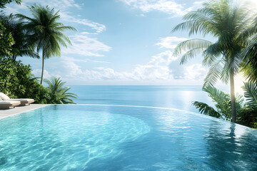 Serene Tropical Infinity Pool with Panoramic Ocean Views Surrounded by Lush Greenery
