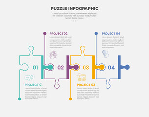 puzzle infographic outline style with 4 point template with square box on horizontal direction for slide presentation