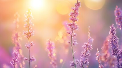 Sunset Meadow Flowers, Bokeh Background, Peaceful Nature Scene, Website Banner