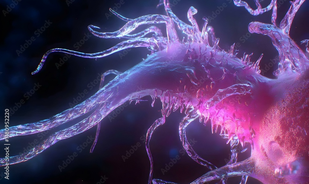 Poster microscopic encounter, a vivid depiction of a virus infiltrating a cell, showcasing the intricate ba