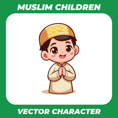 Funny vector illustration of a Muslim child praying