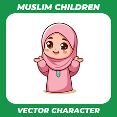 vector illustration of cute little Muslim boy