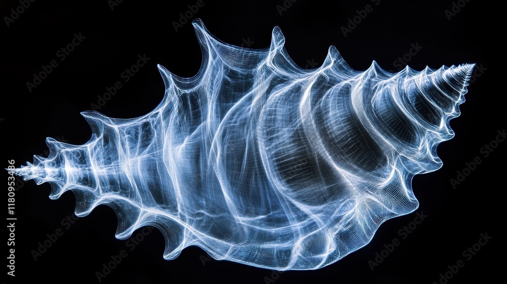 Aufkleber a translucent, spiral seashell glows against a dark background, showcasing intricate patterns and de