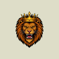 A fierce lion head wearing a golden crown is depicted in this illustration it symbolizes power and royalty.
