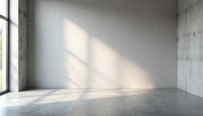 Obraz premium A polished concrete floor with a smoky white gradient wall for modern and clean displays.