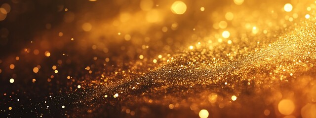 Obraz premium Golden glitter bokeh background, festive, celebration.