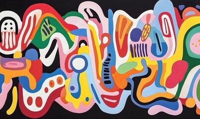 Naklejka premium Vibrant Biochemical Pathways, an intricate and colorful representation of complex biochemical interactions and molecular structures in action