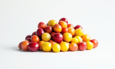 A Vibrant Pile of Colorful Apples and Citrus Fruits with Vivid Red and Yellow Tones Arranged on a Minimalist White Background for Fresh Food Concepts