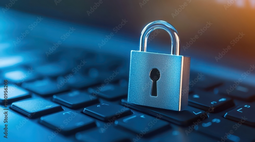 Aufkleber enhanced laptop security, protecting your data with a padlock on the keyboard. cybersecurity and onl
