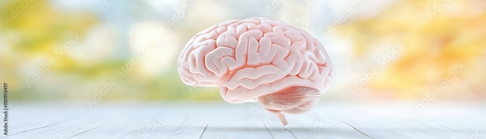 Poster human brain on rustic wooden table, a study in neurological complexity and the intricacies of the mi