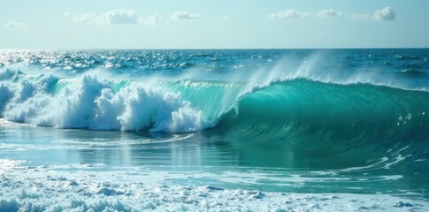 Shimmering blue-green sea, rolling waves, frothy peaks , sea water, ocean water