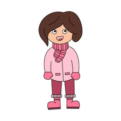 Flat Style Cartoon Girl in Winter Outfit
