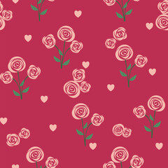 Obraz premium seamless pattern with pink roses and hearts geometric designed