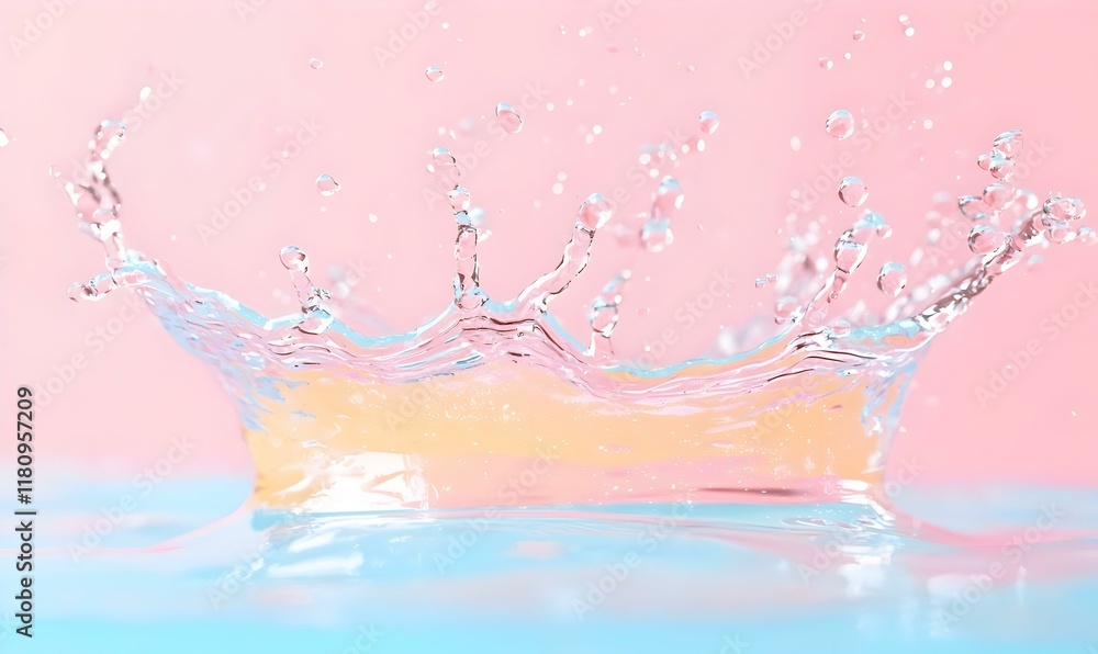 Poster vibrant water splash with colorful powder, a dynamic burst of colors colliding with droplets, creati
