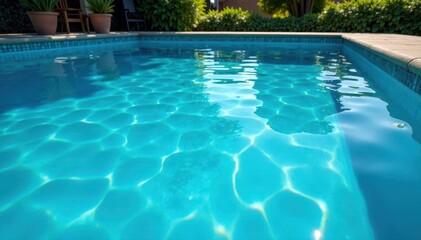 Deep blue pool, gentle surface undulations, sunlit, sun, teal