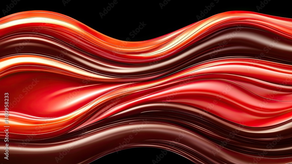Poster abstract flowing waves in shades of red, orange, and brown creating a dynamic textured background fo