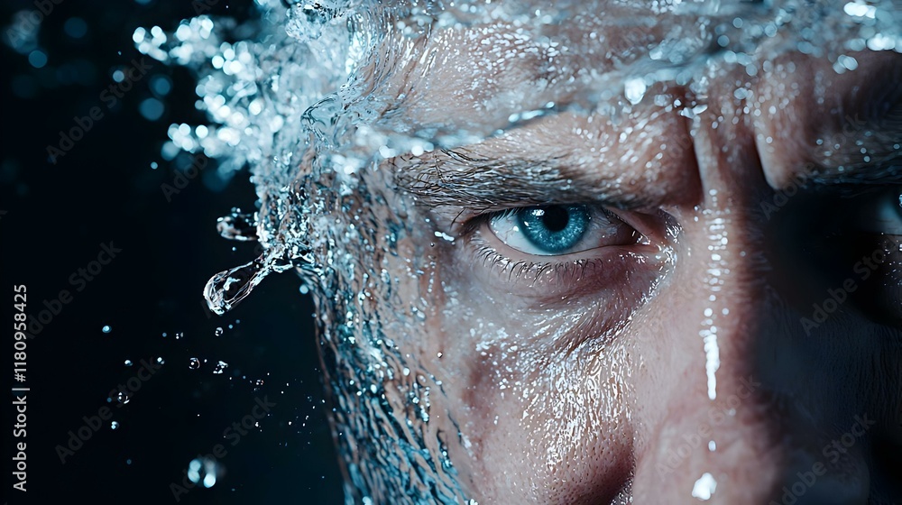 Aufkleber face illuminated by water droplets, capturing a moment of refreshment and vitality, with splashes cr