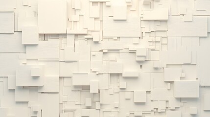 Abstract white wooden blocks arranged on the wall for modern decoration, creating a sleek design