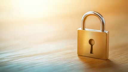 Fototapeta premium Enhanced security, a padlock on rustic wooden table symbolizing data protection, privacy and access control