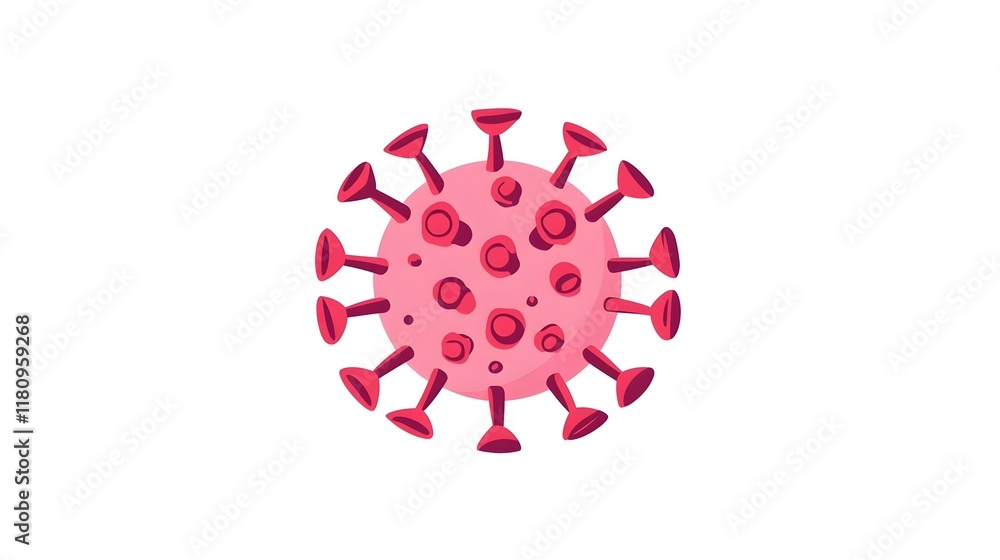 Poster vibrant vector illustration of a virus, featuring bold flat colors and geometric shapes, emphasizing