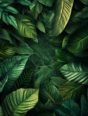 Tropical Leaf Paradise: Lush, vibrant green tropical leaves create a dense, immersive background, perfect for adding a touch of the exotic to any design.  