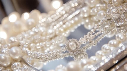 Elegant Jewelry Display on Mirrored Tray Under Soft Lighting