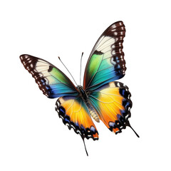 Fototapeta premium vibrant butterfly with intricate patterns and colors. showcasing shades of blue. green. orange. and black the butterfly is positioned symmetrically against a white background. highlighting its delicat