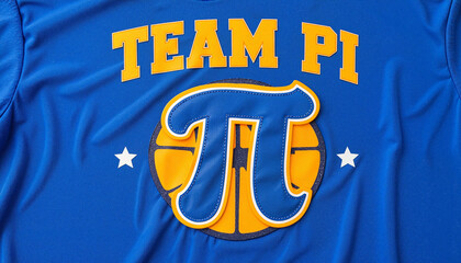 Blue T-shirt with "TEAM PI" text and pi symbol integrated into a basketball design