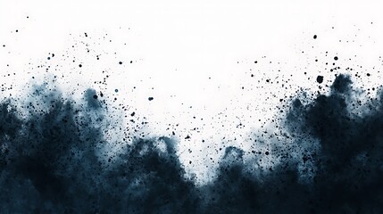 An abstract image featuring dark splashes and textures, resembling smoke or ink, against a white background, evoking a sense of depth and movement.