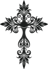 Intricate Decorative Cross Silhouette Vector for Religious and Easter Designs