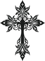 Ornate Floral Cross Silhouette Vector for Religious and Easter Designs