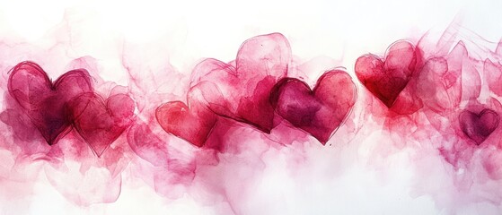 Fototapeta premium Abstract Watercolor Art Featuring Heart Shapes in Red Tones