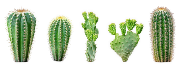 a variety of cacti. displaying different shapes and sizes each cactus features distinct textures and spines. highlighting the diversity within this plant family the arrangement emphasizes their unique