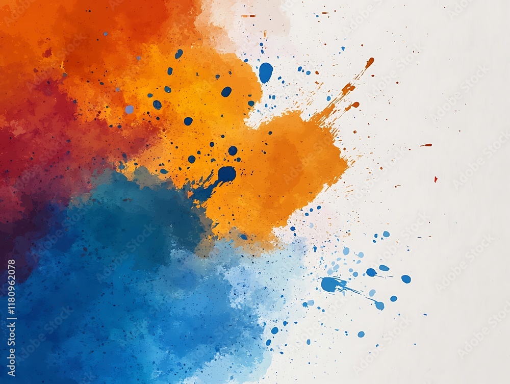 Poster a vibrant splash of colors, featuring blue, orange, and hints of yellow, creating an artistic and dy