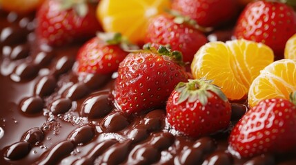 Chocolate Dessert Strawberries Mandarins Closeup Food Photography
