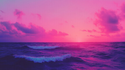 Obraz premium Pink Sunset Over Ocean Waves 