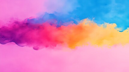A vibrant blend of pink, blue, yellow, and purple smoke swirls across a soft background, creating a dynamic and colorful visual effect.