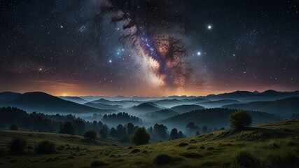 Fototapeta premium Mysteriöse Weltraumlandschaft mit leuchtenden Nebeln, fernen Planeten und kosmischen Strukturen - eine faszinierende Reise durch unbekannte Galaxien